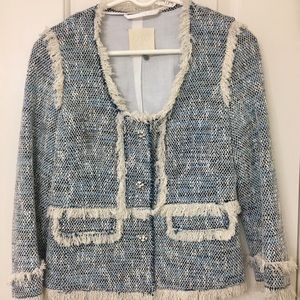 Rebecca Taylor tweed ruffle jacket with buttons